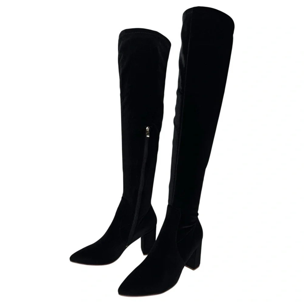 SMASH Shoes Malia Black Velvet Thigh High Womens Boots Size 10W